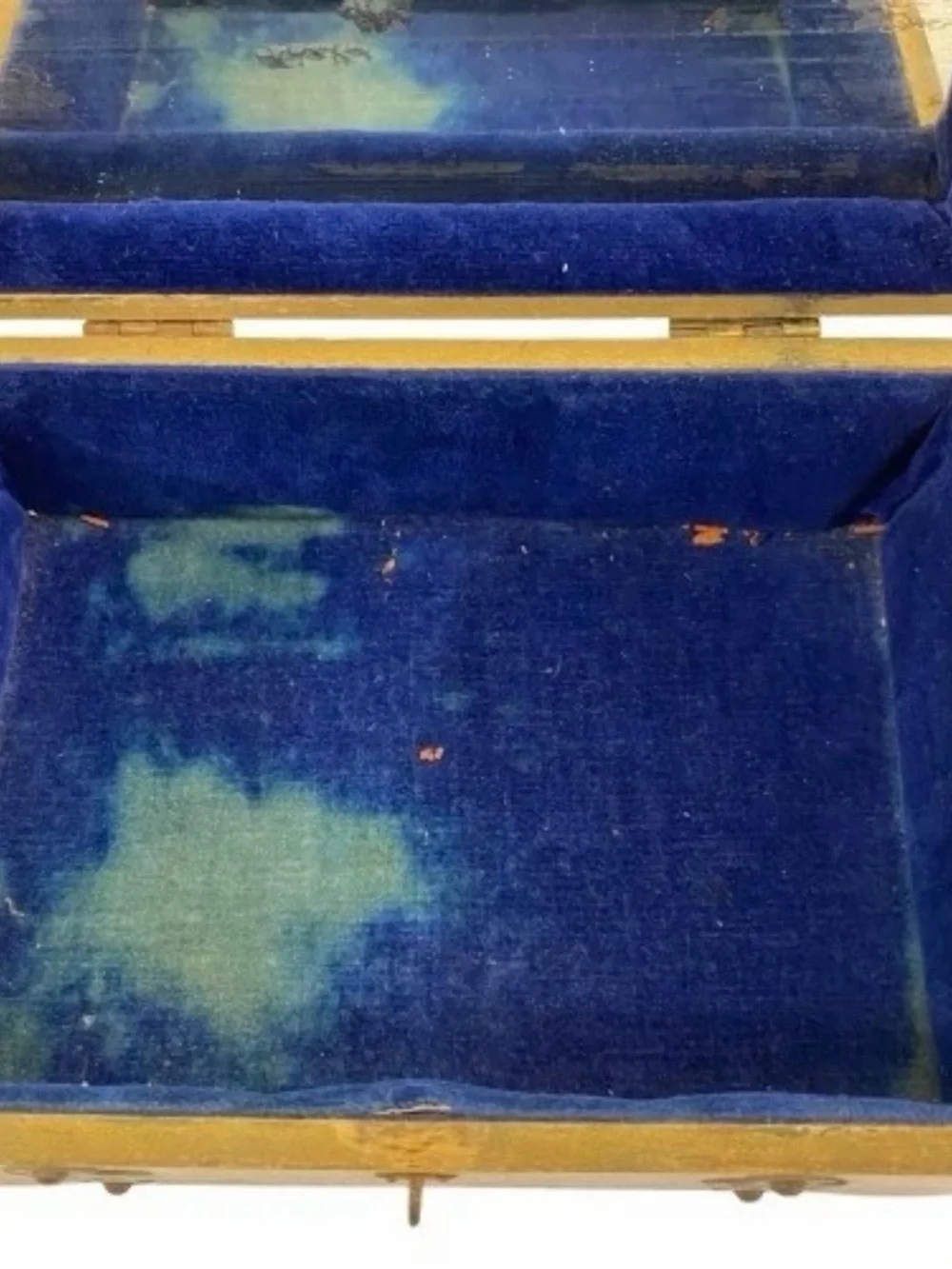 Vintage McGraw Box Co NY Gold Wood Jewelry Box Jewelry Box Filigree Blue Velvet